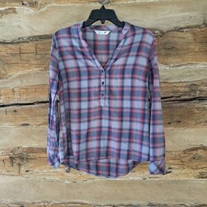3/$15 Riders by Lee Pink & Blue Plaid Cotton Flannel Tunic Size Small